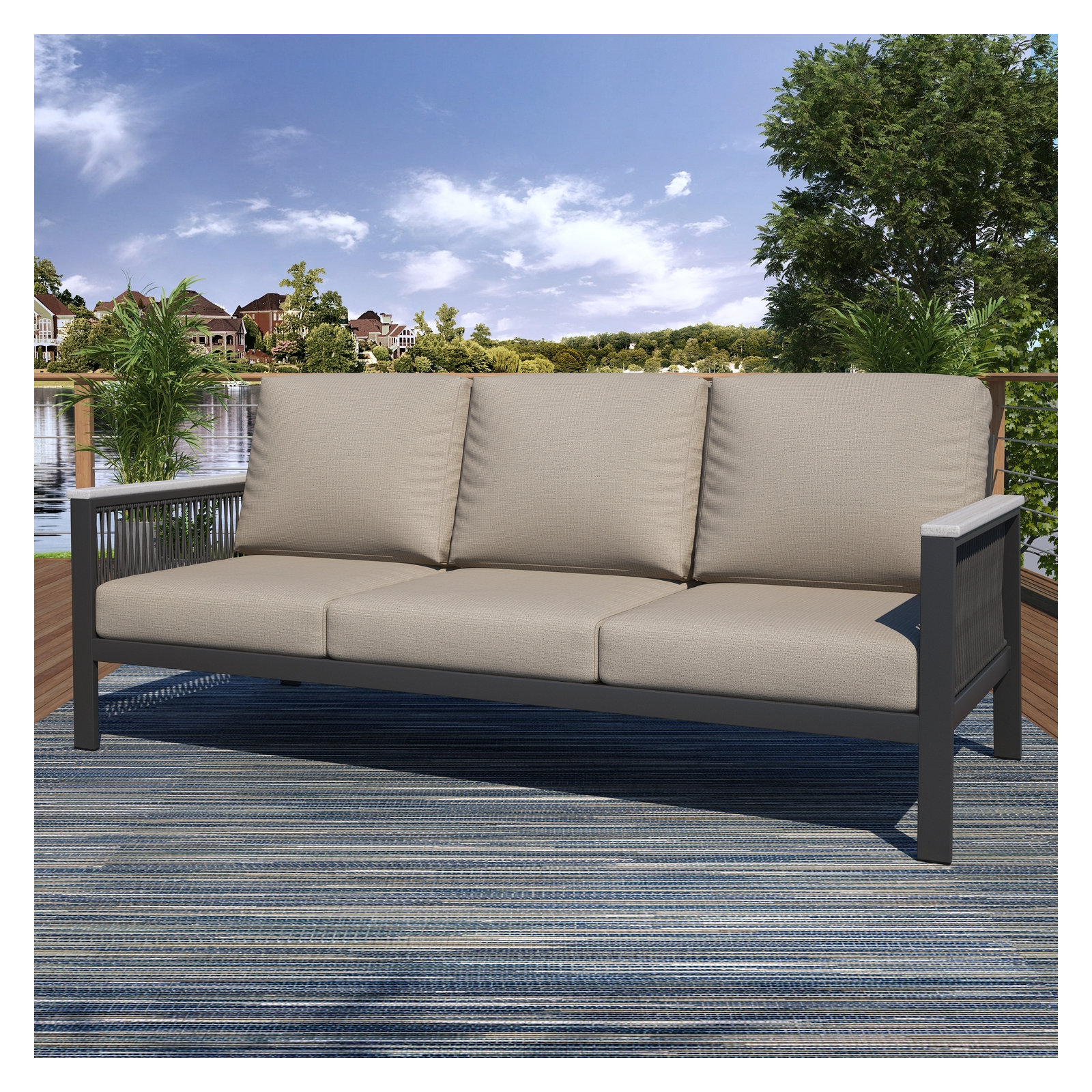 Townsend - Person Patio Conversation Set with Cushions, Cast Silver Sunbrella®