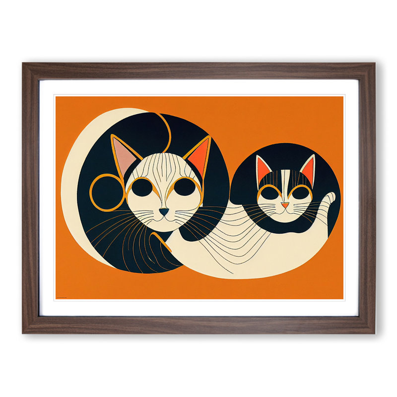 Art Deco Cats Vol.2 - Single Picture Frame Print, 46cm H x 64cm W, Walnut