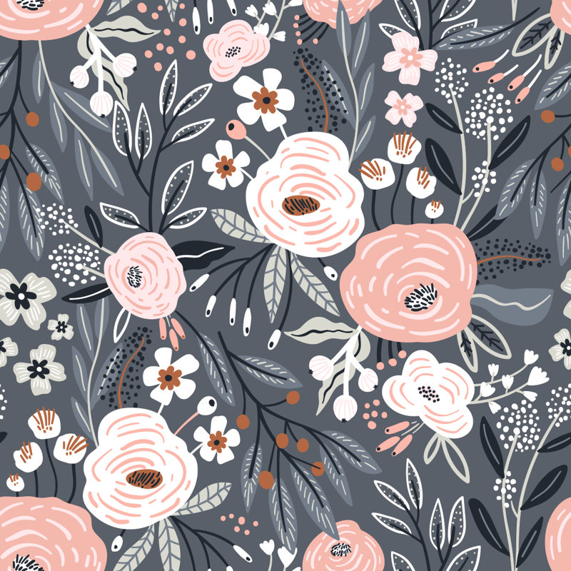 Fleurs sur fond sombre L 8,33 pi x l 100 po