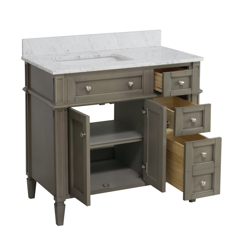 Lakeland 36" Single Bathroom Vanity Set with Weathered Gray Cabinet and Carrara Marble Countertop, Weathered Gray