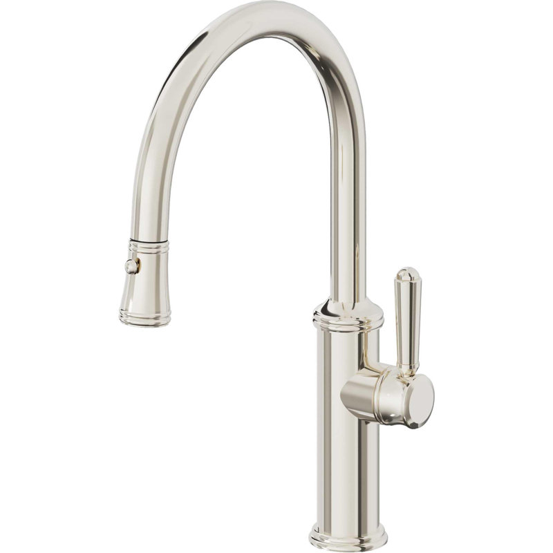 Davoli Kitchen Pull-Down Faucet with Button Sprayer - Low Arc Spout, Polished Nickel
