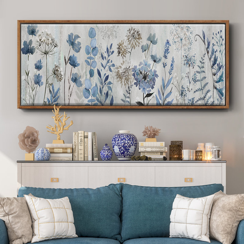 Blue Meadow- Framed Canvas, 12" H x 30" W