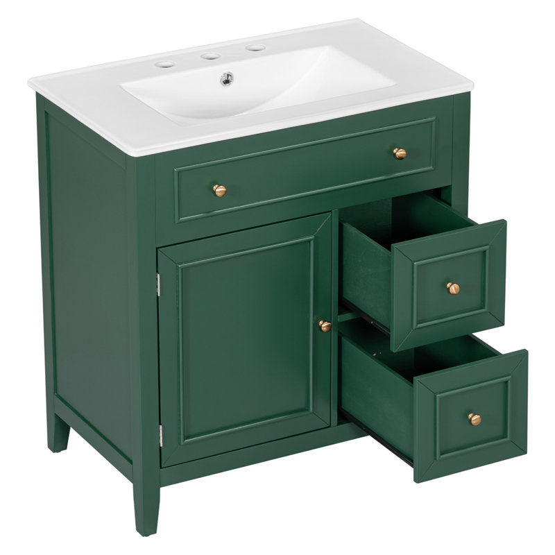 Meuble-lavabo 30 po avec comptoir d'évier, meuble-lavabo, Vert