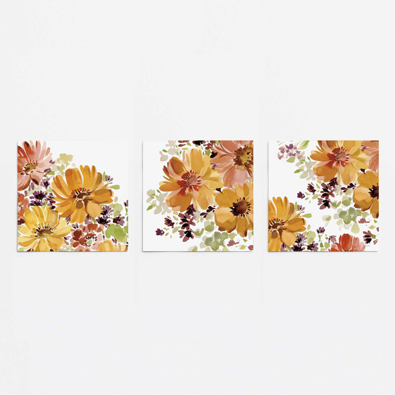 Ensemble de 3 estampes Autumn Garden Whispers, 12 po x 12 po, Sans cadre