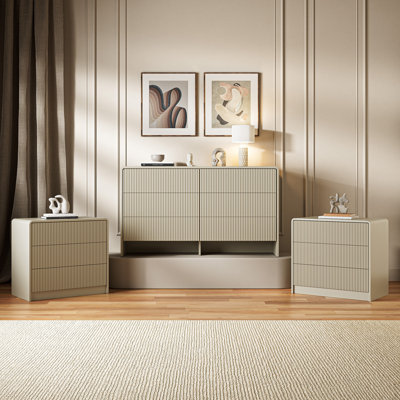 3-piece Bedroom Set, 6 Drawer Dresser  3 Drawer Nightstand Set Of 2