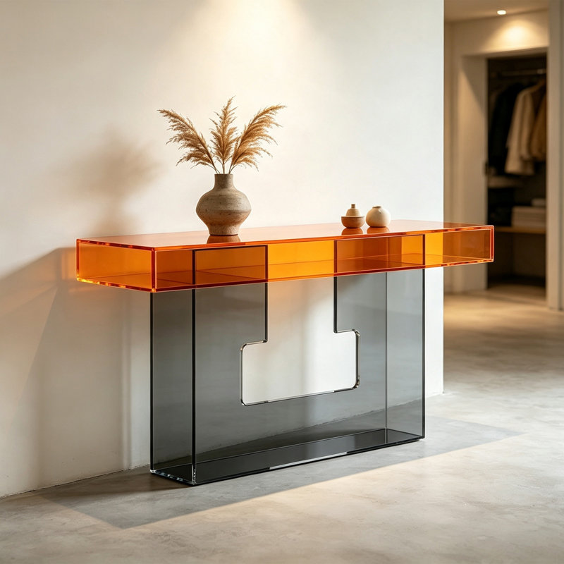 Console en acrylique avec cadre géométrique, H 29,53 po x l 39,37 po x P 11,81 po