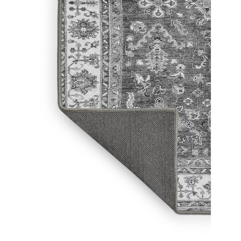Tapis oriental gris tissé à la machine rectangulaire Arelys