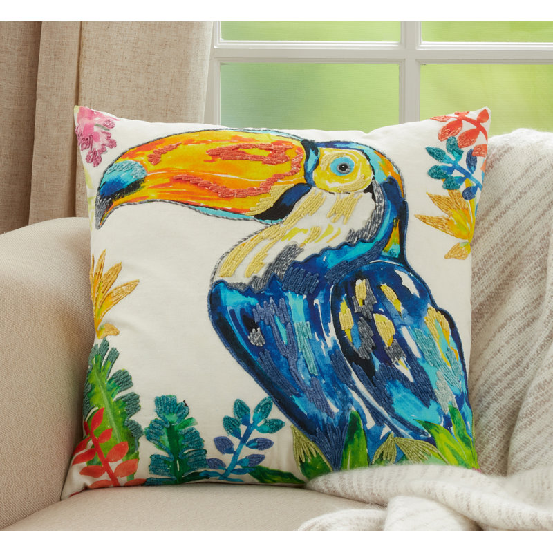 Colorful Toucan Watercolor Cotton Pillow Cover, 20"