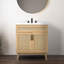 Base de meuble-lavabo autoportant en rotin de style bohémien à 2 tablettes Javer l 30 po x P 18 po x H 33 po (lavabo non inclus), chêne-93805414