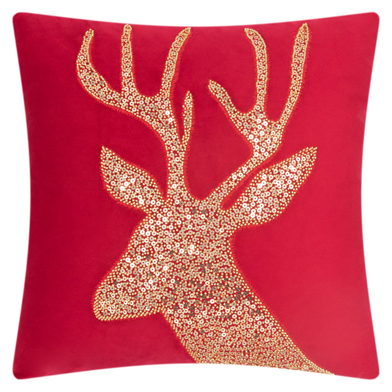 Sequined Velvet Pillow Cover, Red