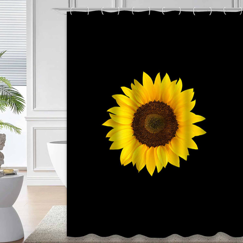Rideau de douche tournesol noir avec 12 crochets, L 72 po x l 84 po