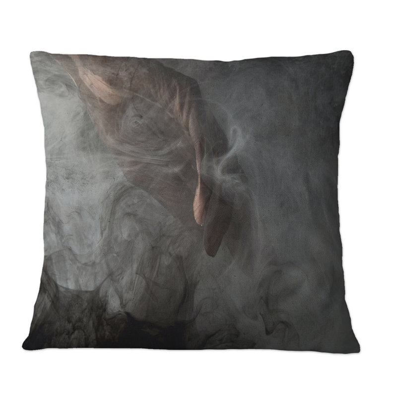 Coussin décoratif abstrait gris tourbillonnant gris abstrait II, 16 po x 16 po