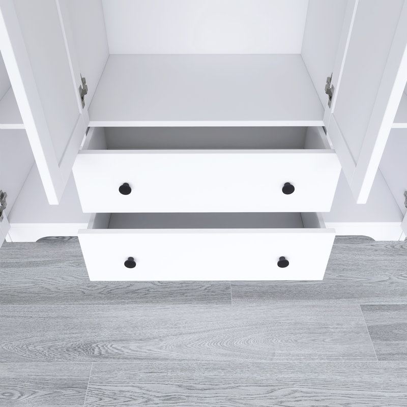 Armoire penderie en bois blanc avec tiroirs, Blanc