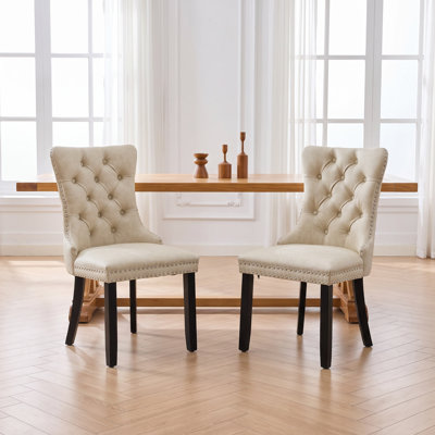 Ensemble de 2 chaises de salle à manger en cuir de polyuréthane de style Mid-Century avec capitonnage à boutons et garniture cloutée