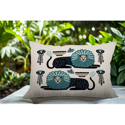 Oreiller rectangulaire réversible intérieur / extérieur Chiga Lion