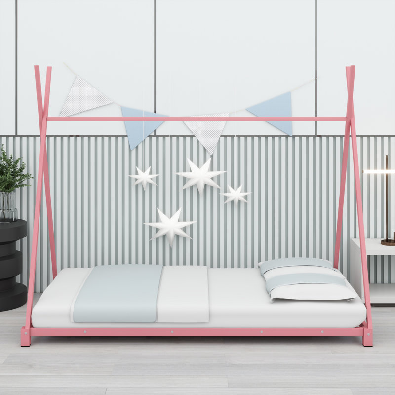 House Platform Bed With Triangle Structure, Pink