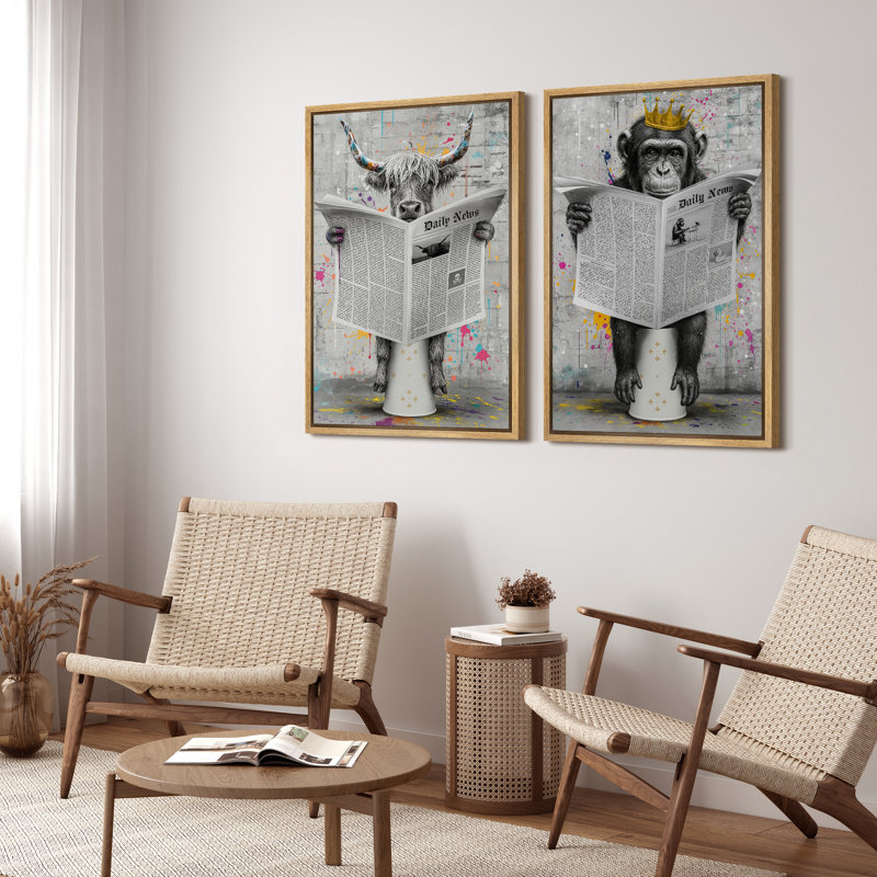 Reproduction d'art journal sur toile, impression de vaches et de singes des montagnes des Graffiti pour une salle de bain moderne urbaine ou un loft
