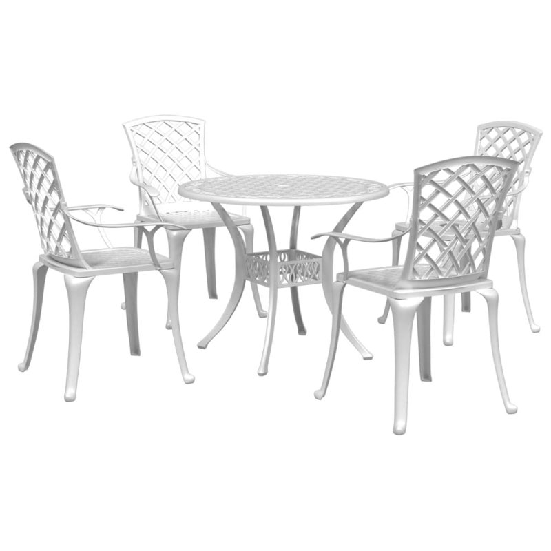 5 Piece Garden Dining Set Cast Aluminium, White