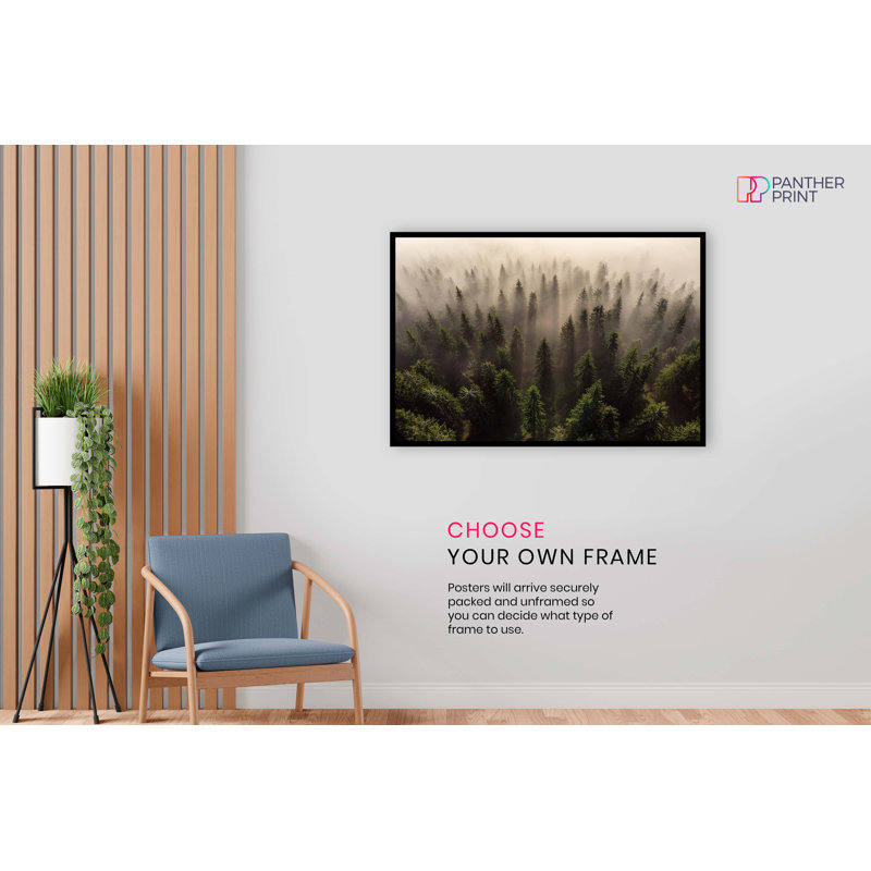 Misty Morning Forest Trees Aerial View - No Frame Print, 20cm H x 31cm W