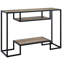 Table en chêne rustique de style industriel avec tablettes - Option de décoration intérieure en métal et console