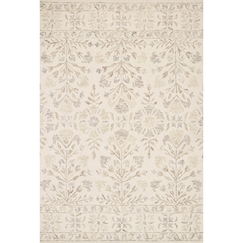 Tapis ivoire / brun / gris en laine crocheté à la main Aden, Rectangle 5 pi x 7 pi 6 po