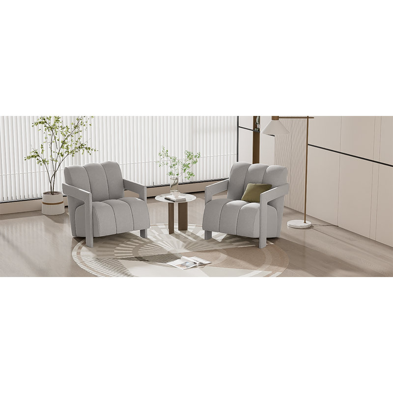 Fauteuil de loisir moderne 26,3 po avec accoudoirs en forme de L, tissu en polyester pour salon, Gris