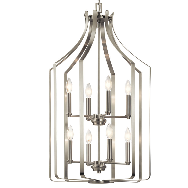 8 - Light Lantern Geometric Chandelier, Brushed Nickel