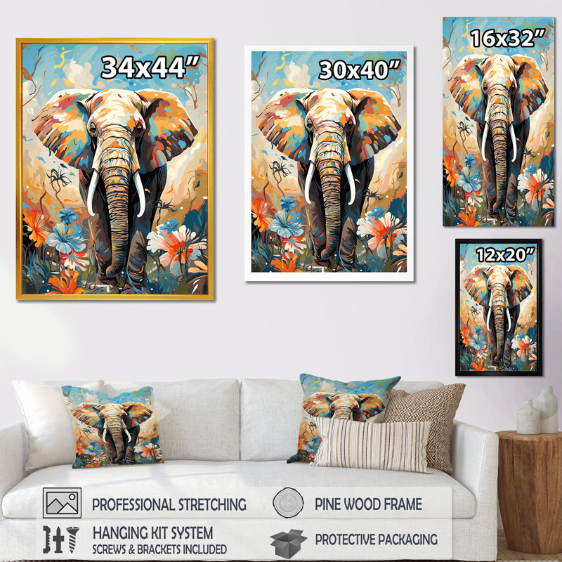 «Grey Creative Tusks Abstract Elephant Art I», art mural éléphant, Cadre doré simple, H 40 po x l 30 po x P 1,5 po