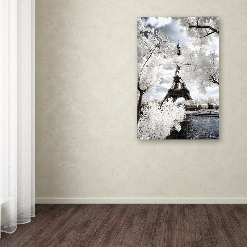 Snowy Eiffel Tower Abstract Canvas Art in Black and White