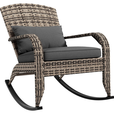 Chaise berçante de jardin avec haut dossier, coussin et coussin - gris pour balcon, coussin de siège d'extérieur, patio, jardin, porche