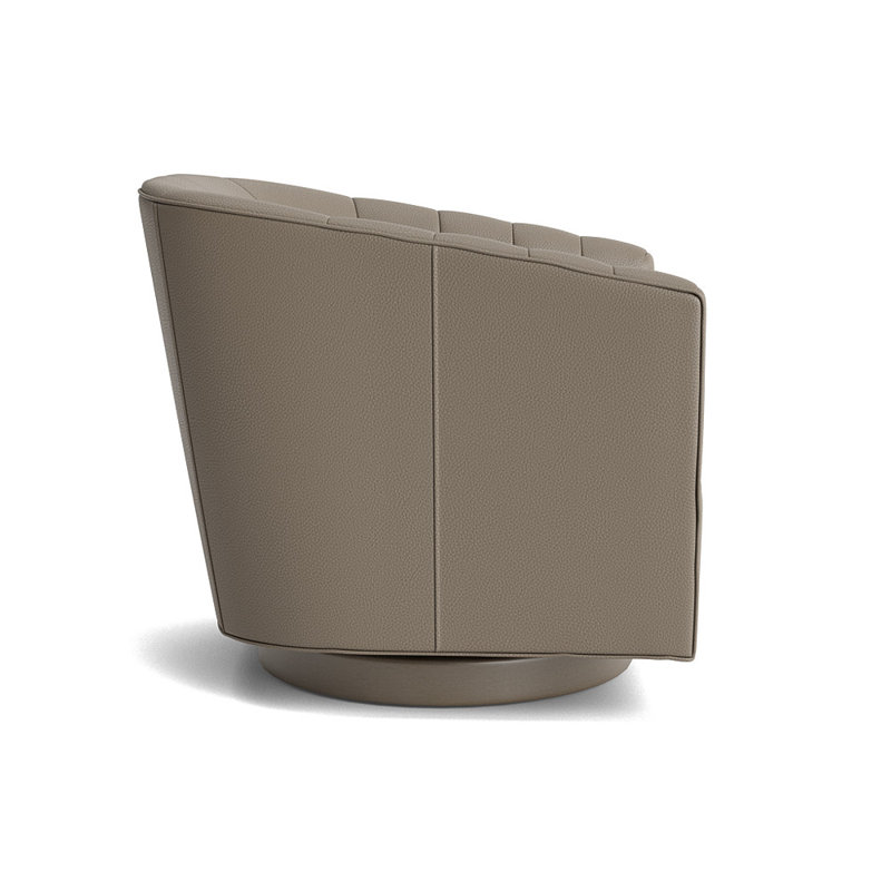 Cooper Upholstered Swivel Barrel Chair, Driftwood, Greenwich Performance Leather - Pewter