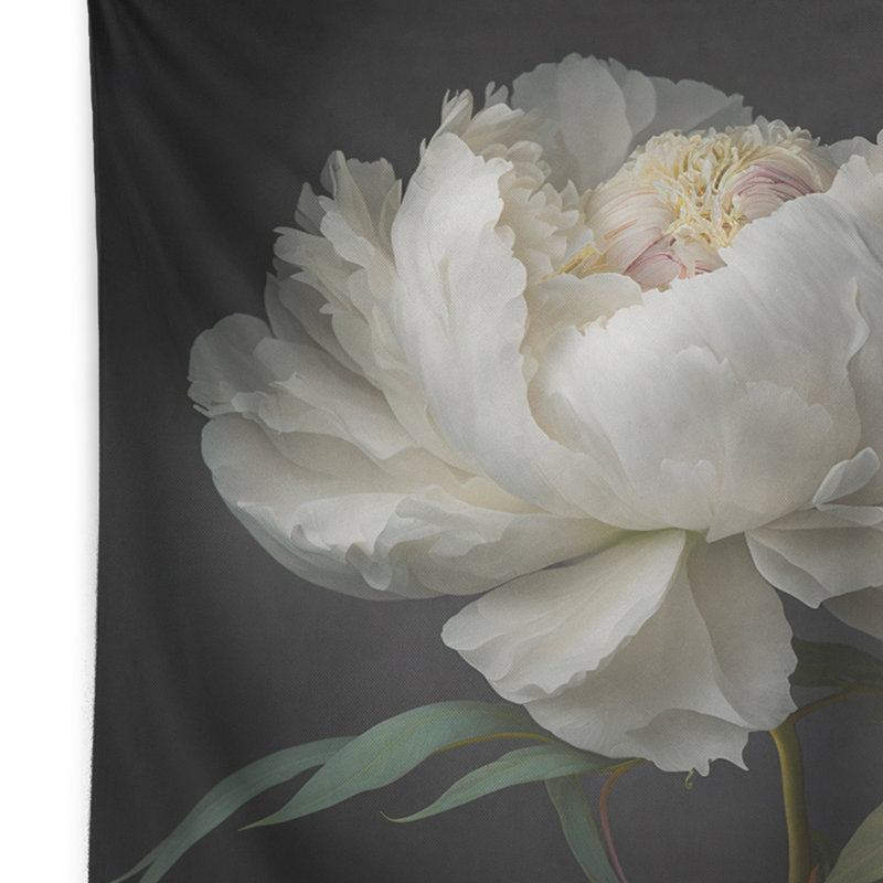 Tapisserie pivoine blanche en polyester VI, H 32 po x l 39 po