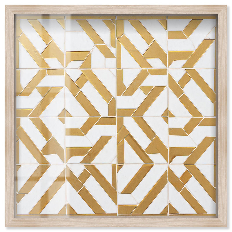 Marbre circuiterie or Art Shadowbox par Art Remedy, H 21 po x l 21 po, Crème, crème