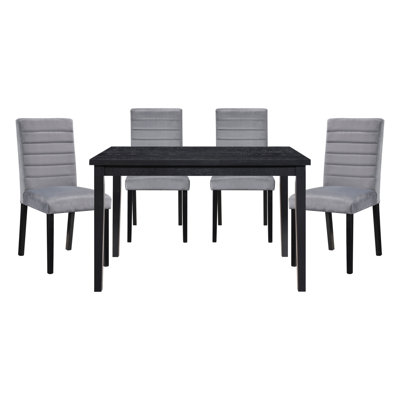 Ensemble de salle à manger décontracté 5 pièces avec table en bois et chaises d'appoint confortables en velours pour des repas décontractés