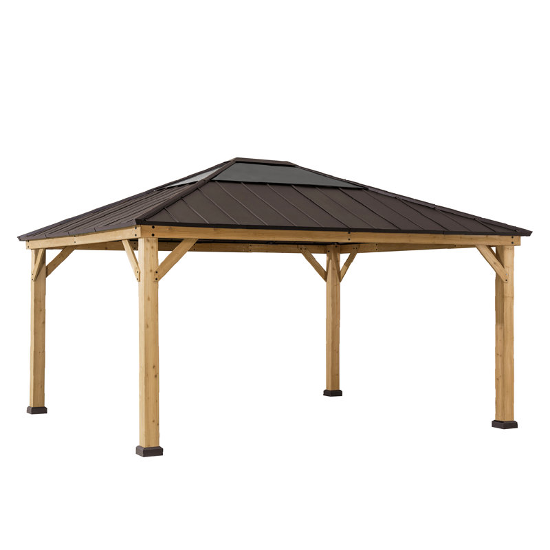 Large Brown Cedar and Steel Hardtop Gazebo for Outdoor Living