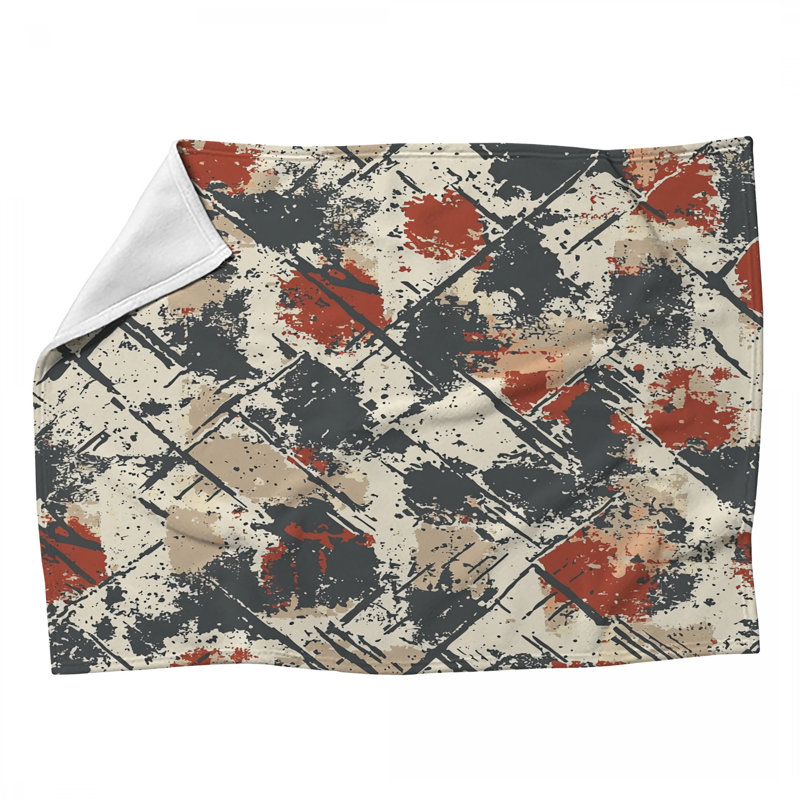 Pebbles Pattern Fans Fleece Throw Blanket - Patterns Throws for Sofas or Beds, 80" L x 60" W, Red Abstract