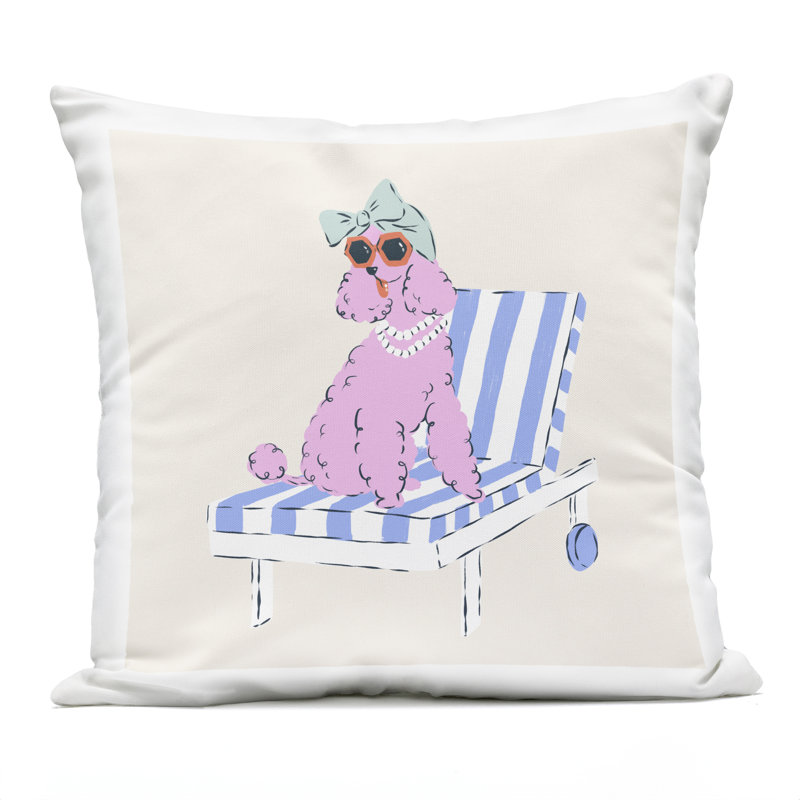 Design de coussin d'extérieur imprimé de chaise longue tendance par Krissy Mast, Caniche rose