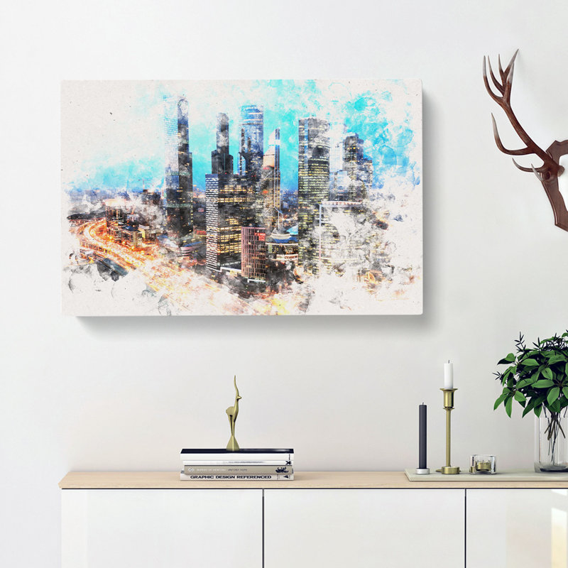 Moscow Russia Skyline Watercolour - Wrapped Canvas, 40cm H x 60cm W x 3cm D