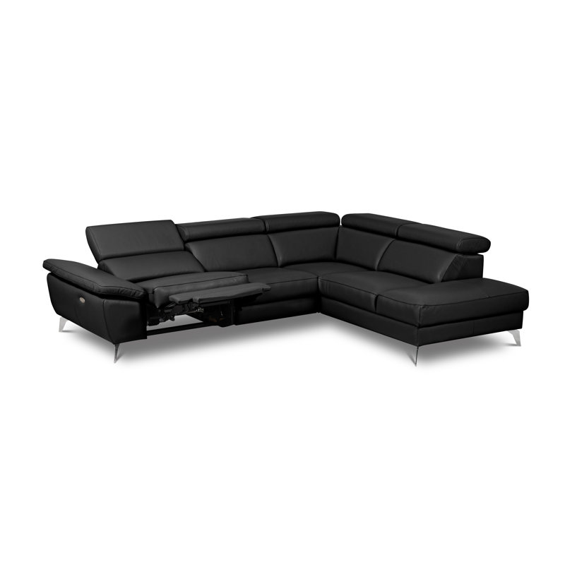 Power Reclining European Sectional with Adjustable Headrests & Armrest Veeha from Italian Leather Veeha, Right Hand Facing