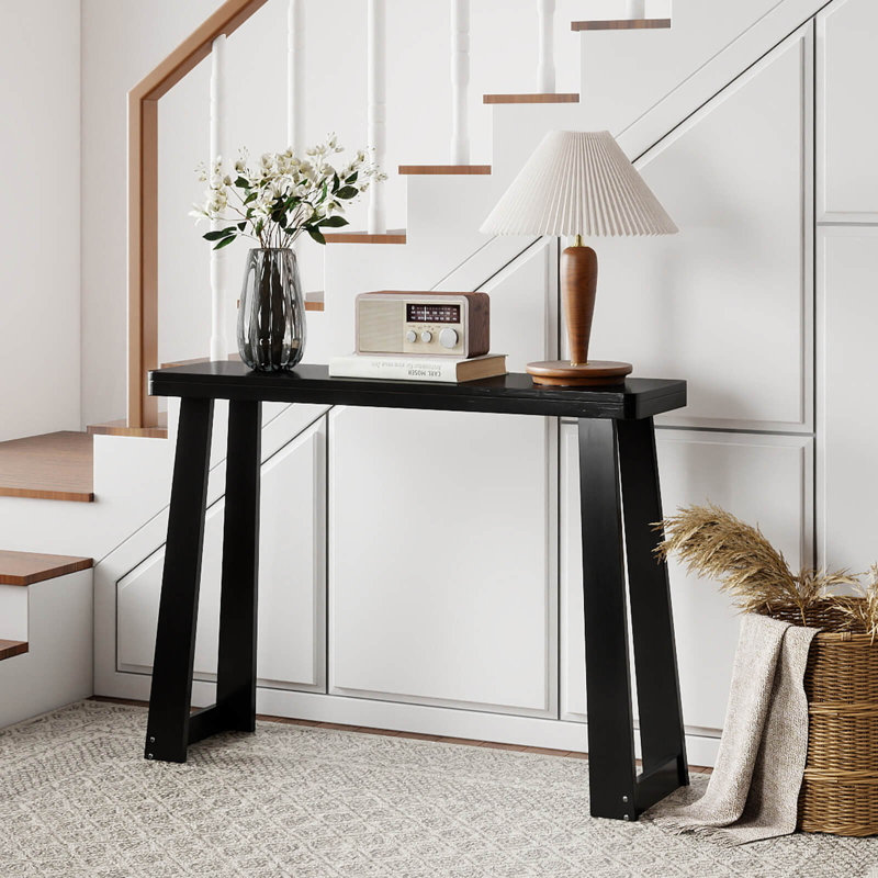 43-Inch Console Table, Narrow Long Rubberwood Table Behind the Couch for Hallway, Black