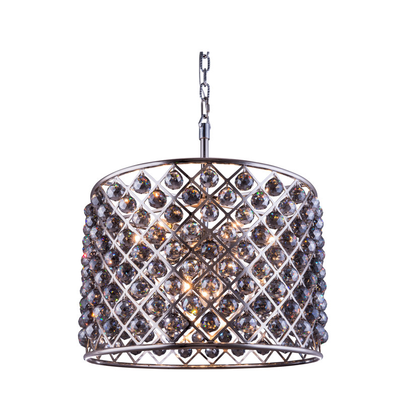 Swinney 8 - Light Dimmable Drum Chandelier, Polished Nickel, Silver Shade (Grey)