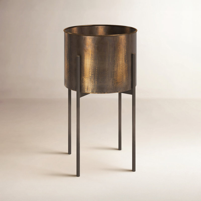 Jed Metal Planter, Weathered Brass, 26" H x 15" W x 15" D