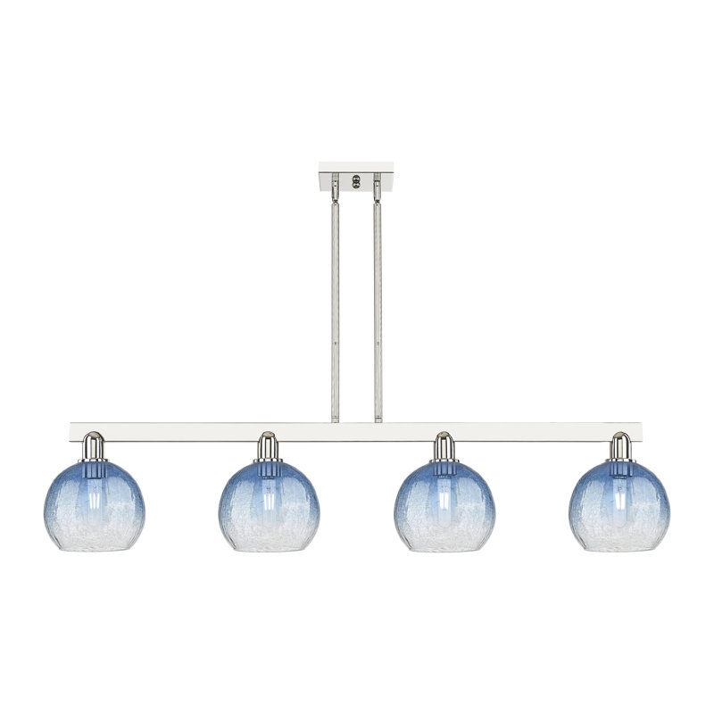 Éclairage pour îlot suspendu 4 lumières Brookhaven Globe, Nickel poli, Bleu saphir