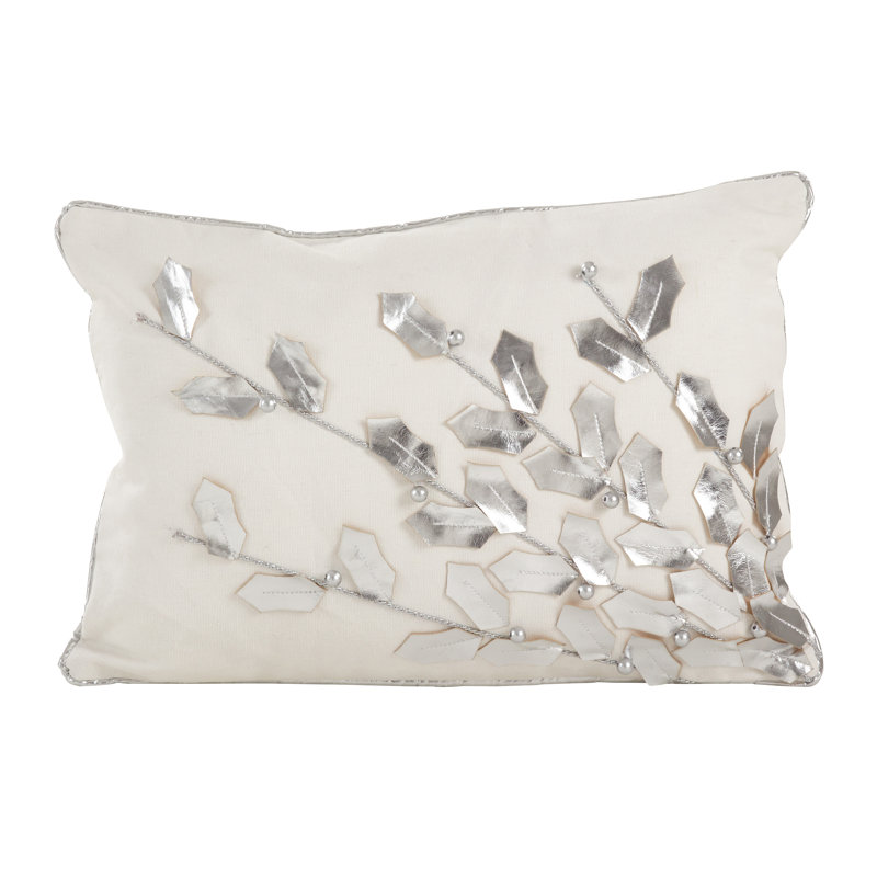 Poinsettia Cotton Floral Lumbar Pillow, Silver