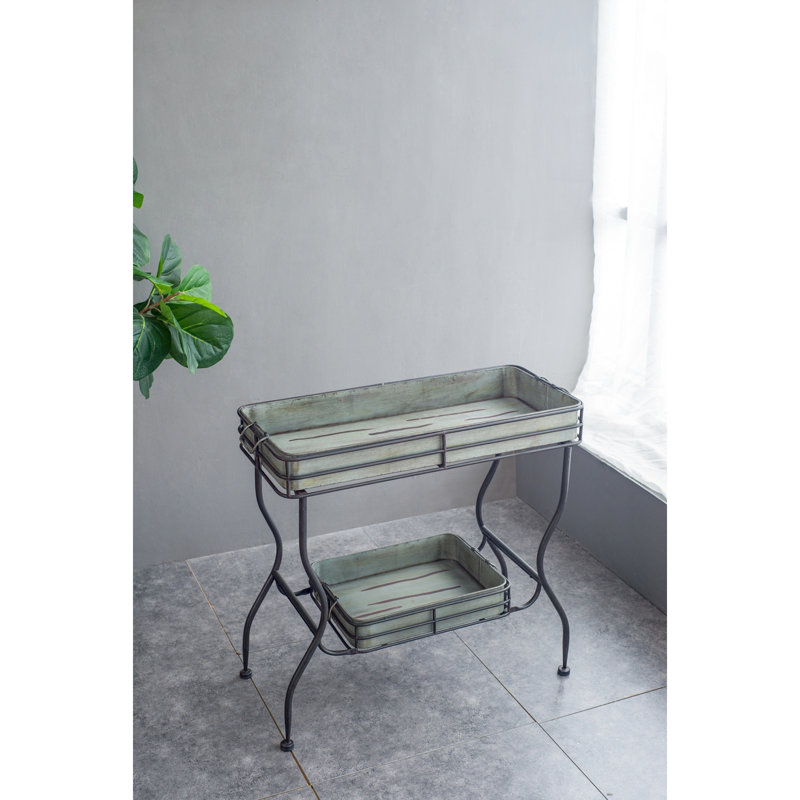 32x15x31" Galvanized Tray Table With Two Trays And Handles, Adds Function To Shabby - Chic Spaces, 18.3 Lbs Iron Suits Industrial Decor,