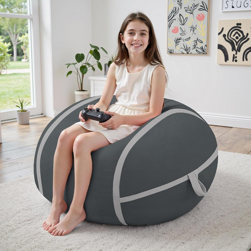 Fauteuil à billes - Gris pâle et gris clair - 2 pi, rembourrage en mousse à mémoire de forme, petite taille, poignée portative, canapé confortable pour le salon, la chambre à coucher et la salle de lecture