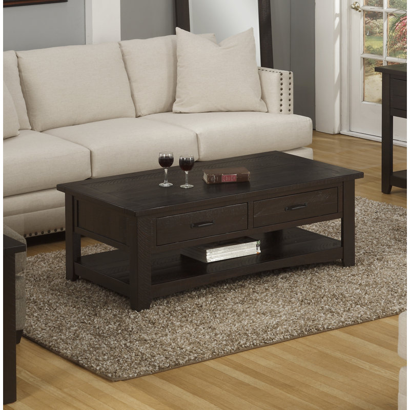 Table basse en bois massif de 50 po avec rangement Kinsella, Espresso