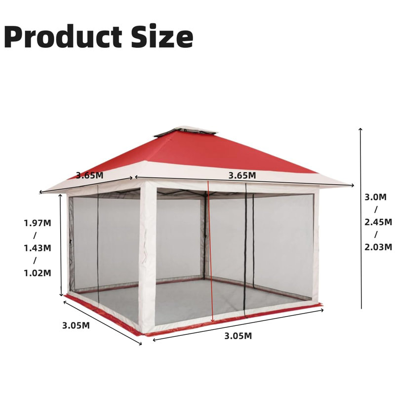 12' x 12' Pop-Up Canopy Tent with Mosquito Netting & 4 Sandbags, One-Push Adjustable Height Gazebo for Backyard, BBQs & Camping