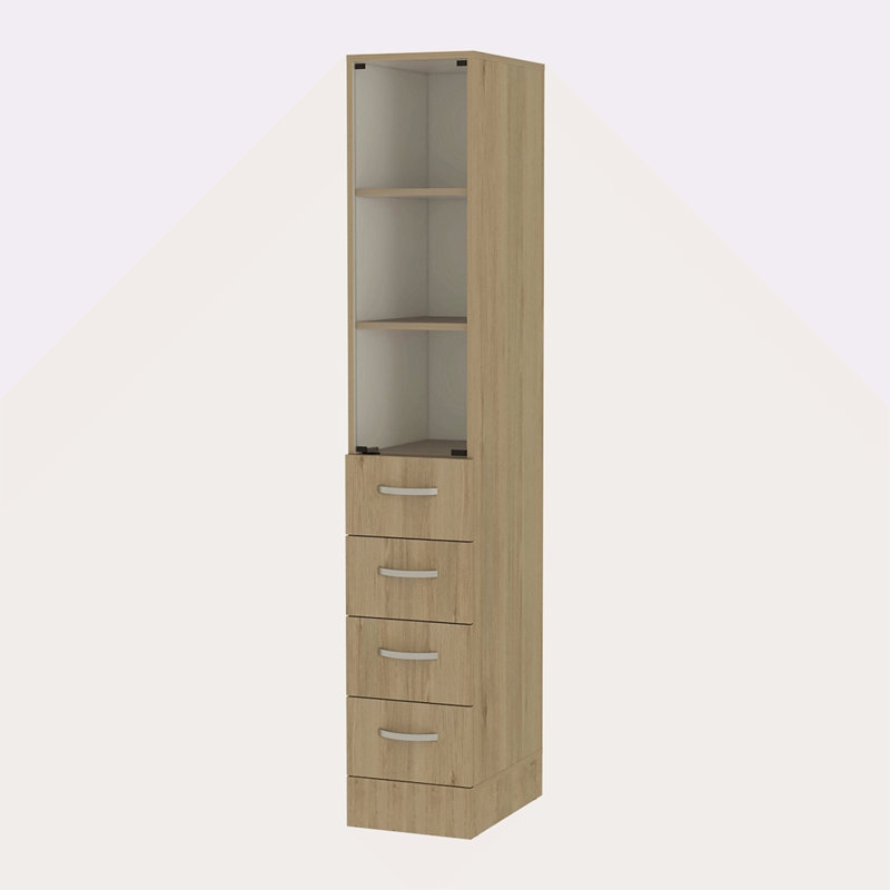 Armoire en lin 4 tiroirs à 3 tablettes en pin clair