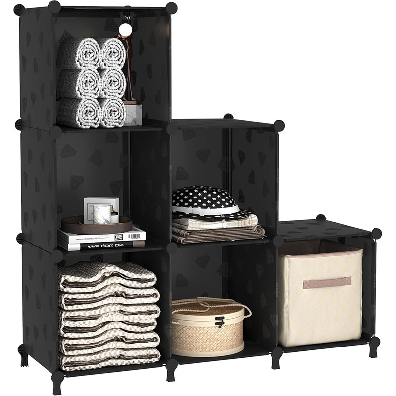 Organisateur de rangement cubique, 6 étagères de rangement de rangement pour placard, bibliothèque empilable, étagère de rangement pour vêtements pour garde-robe, chambre à coucher, salon, armoire, maison, bureau, noir